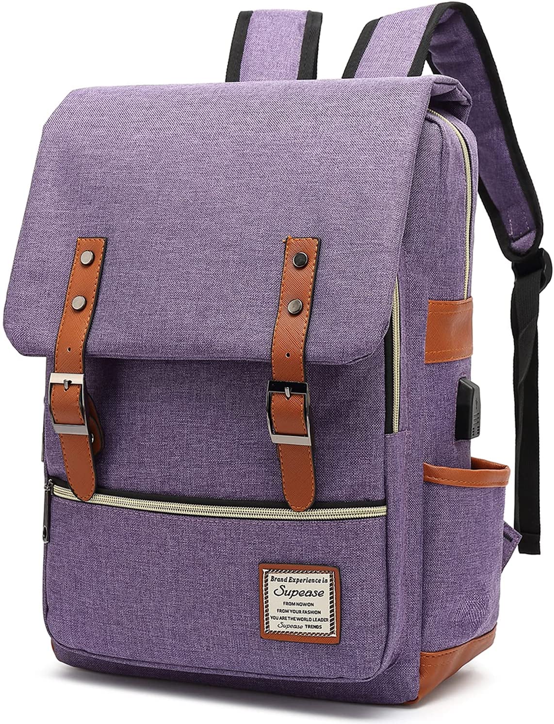 SUPEASEビンテージスリムカレッジラップトップリュック女性用USB充電ポート付き#005