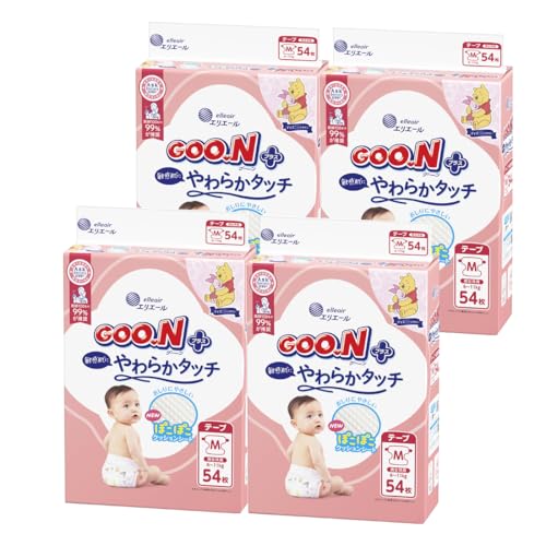 【テープ Mサイズ】 グーンプラス 敏感肌にやわらかタッチ おむつ (6~11kg) 216枚(54枚×4) [ケース販売] (ディズニーデザイ