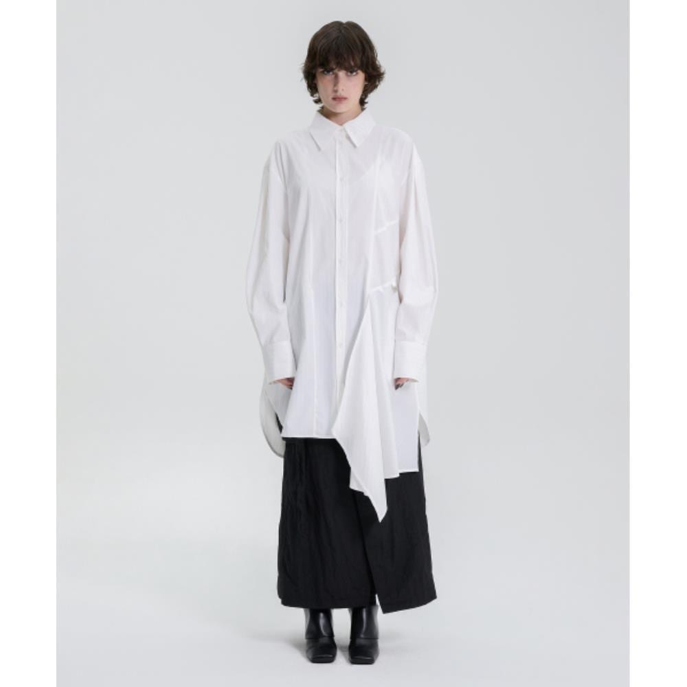 TREEMINGBIRD Panelled Stripe Long Shirt White TM2579OP