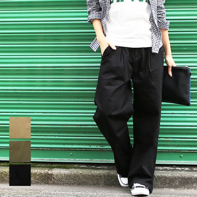 激安販売！大きいサイズ レディース ツイルタック ワイドパンツ ストレッチ ガウチョパンツ ウエストゴム ベイカーパンツ チノパン ゆったり コットン ボトムス M L LL 3L 4L 大きいサイズ