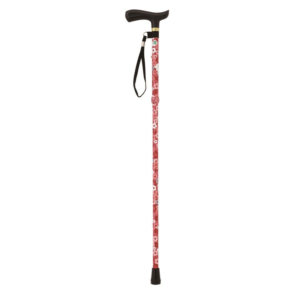 ナカバヤシ エコノミータイプ 花柄折りたたみ式ステッキ 花柄レッド RQS-E012FR