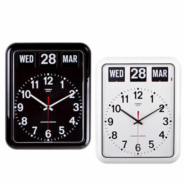 【即納】TWEMCO(トゥエンコ) 掛け時計 パタパタカレンダー時計【BQ-12A】【ホワイト】掛時計 置時計 レトロ 大きな時刻板