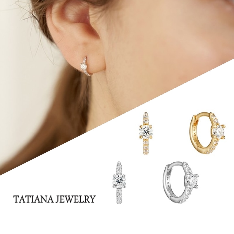 【TATIANA】Moissanite One-Touch Hoop Earring ピアス (Silver925) DE0005