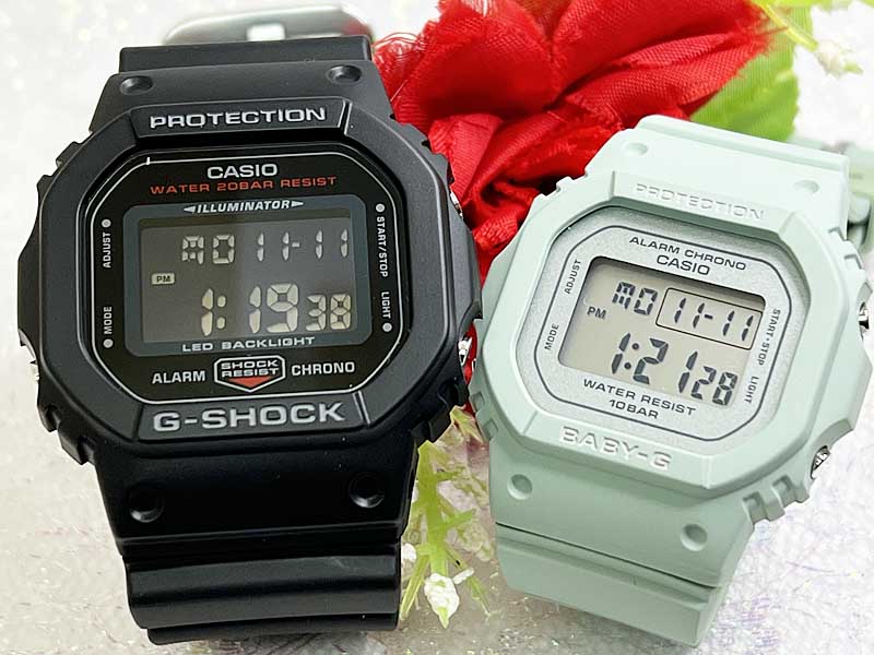 恋人たちのGショック ペアウオッチG-SHOCK BABY-G ペア腕時計 カシオ 2本セット 電池式 DW-5600UHR-1BGD-565SC-3JFデジタル 人気 婚約　夫婦 高級　クリス