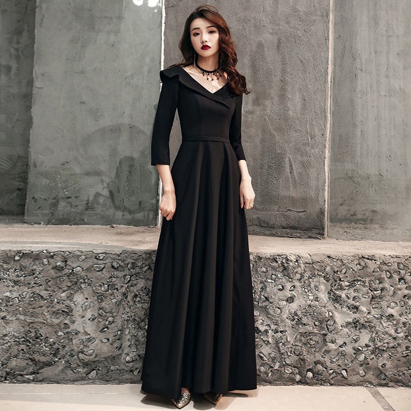 ロングドレス 長袖 パーティードレス 演奏会 カラードレス ブラック 結婚式ドレス ピアノ 発表会 7,671円