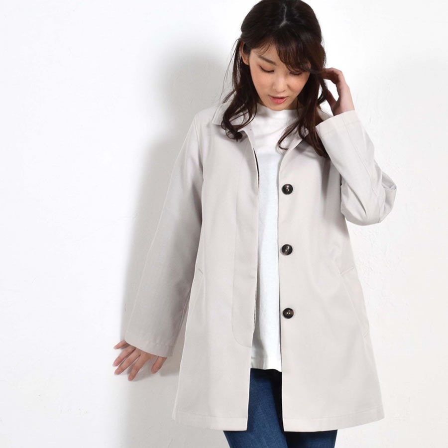 [Merfirge]ステンカラー コート 裏地 チェック柄 (LC3158)【花粉対策弱撥水加工】