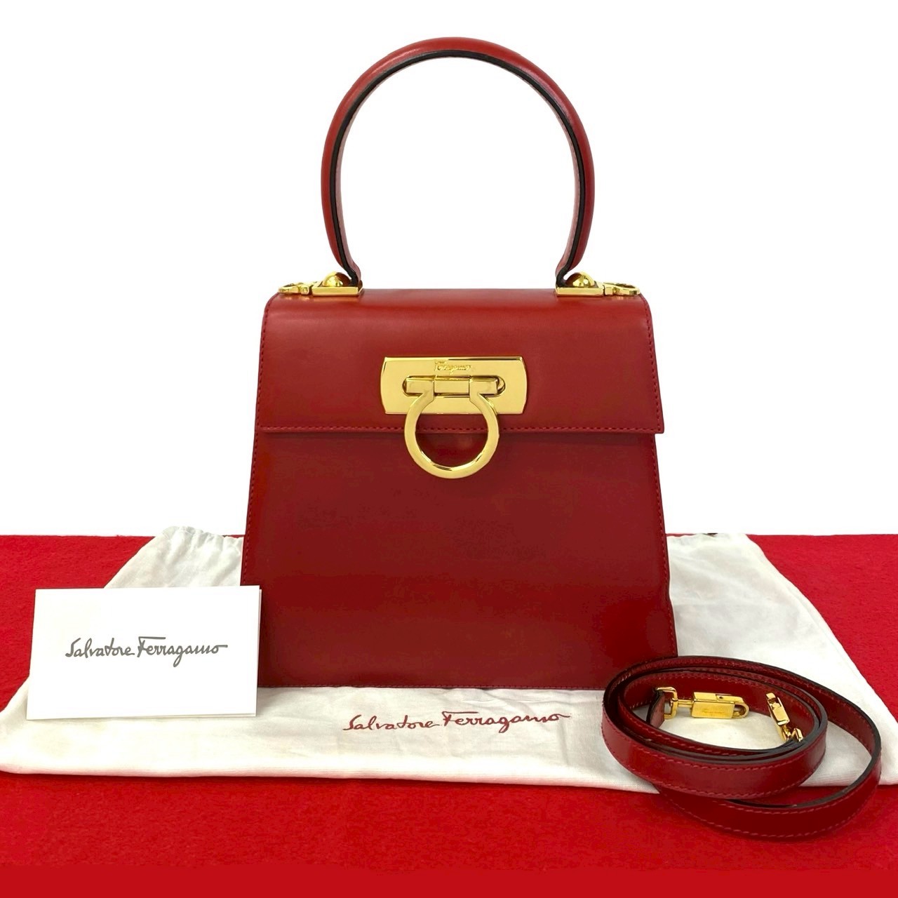 ガンチーニ 金具ショルダーバッグ レザー レッド 36764