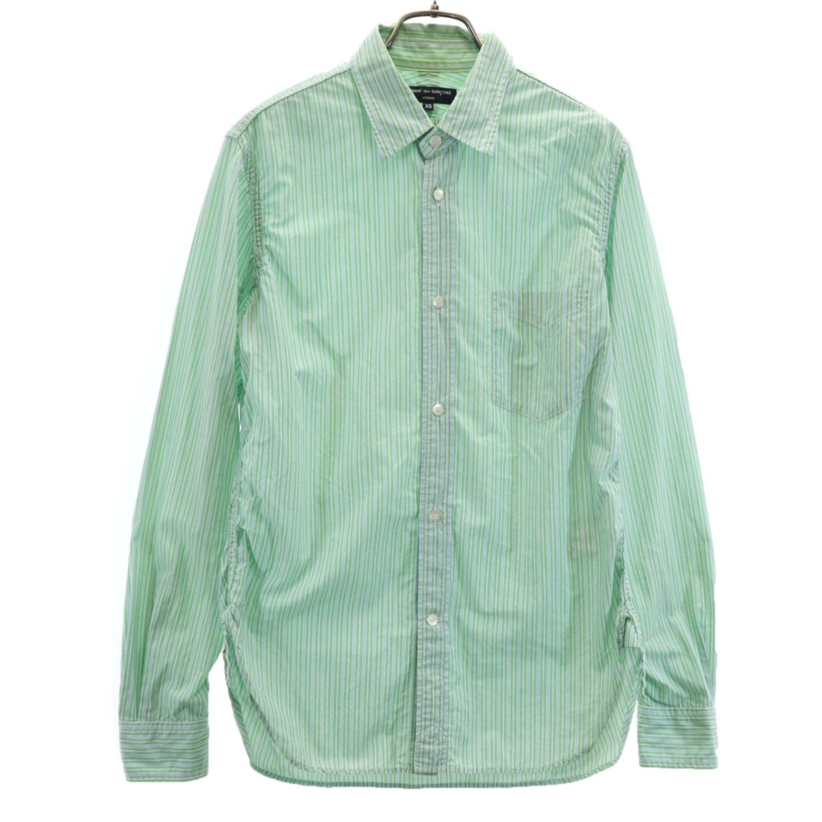 COMME des GARCONS HOMME コムデギャルソンオム 日本製 ストライプ柄 長袖 コットンシャツ XS グリーン メンズ 古着