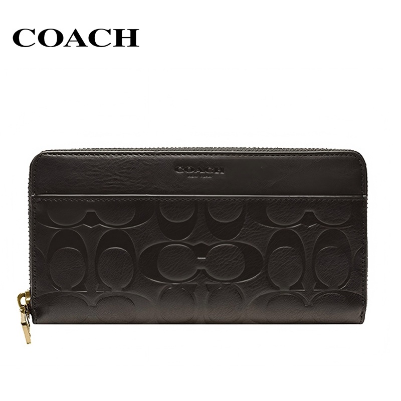 コーチ COACH 長財布 財布 シグネチャー エンボスド レザー アコーディオン ジップアラウンド ファスナー ブラック メンズ F74999