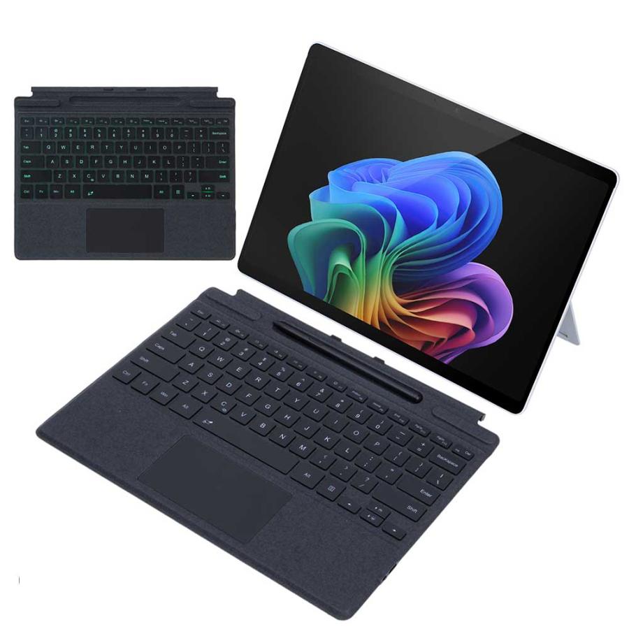 Surface Pro 12 (2025年モデル) 対応 スリムペン収納付き ワイヤレスキーボード / PUレザー素材 / バックライト搭載 / US英語配列 / ローマ字入力