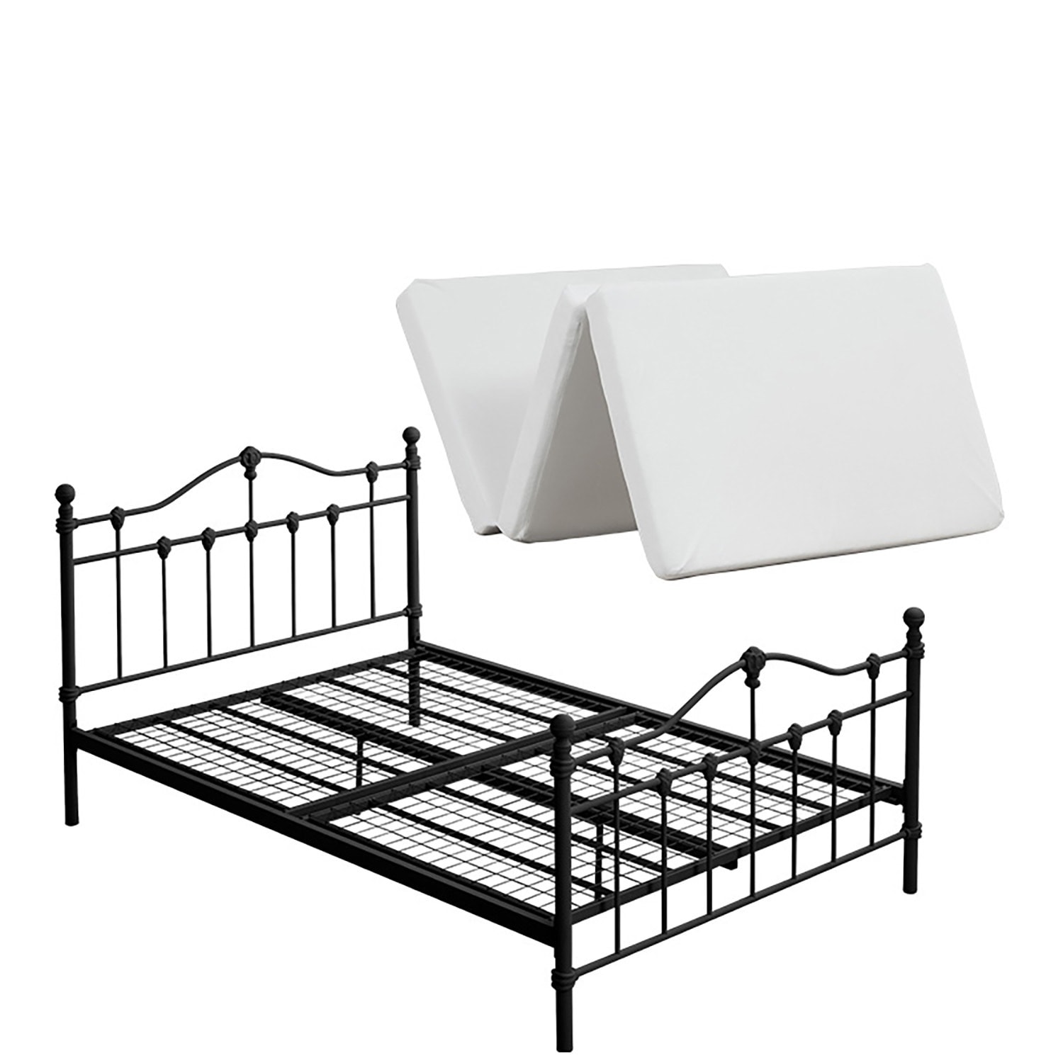 気分はプリンセス エレガンスアイアンベッド マットレスセット ホワイト ブラックダブルベッド 高反発 マットレス 3つ折り ウレタン 27,229円