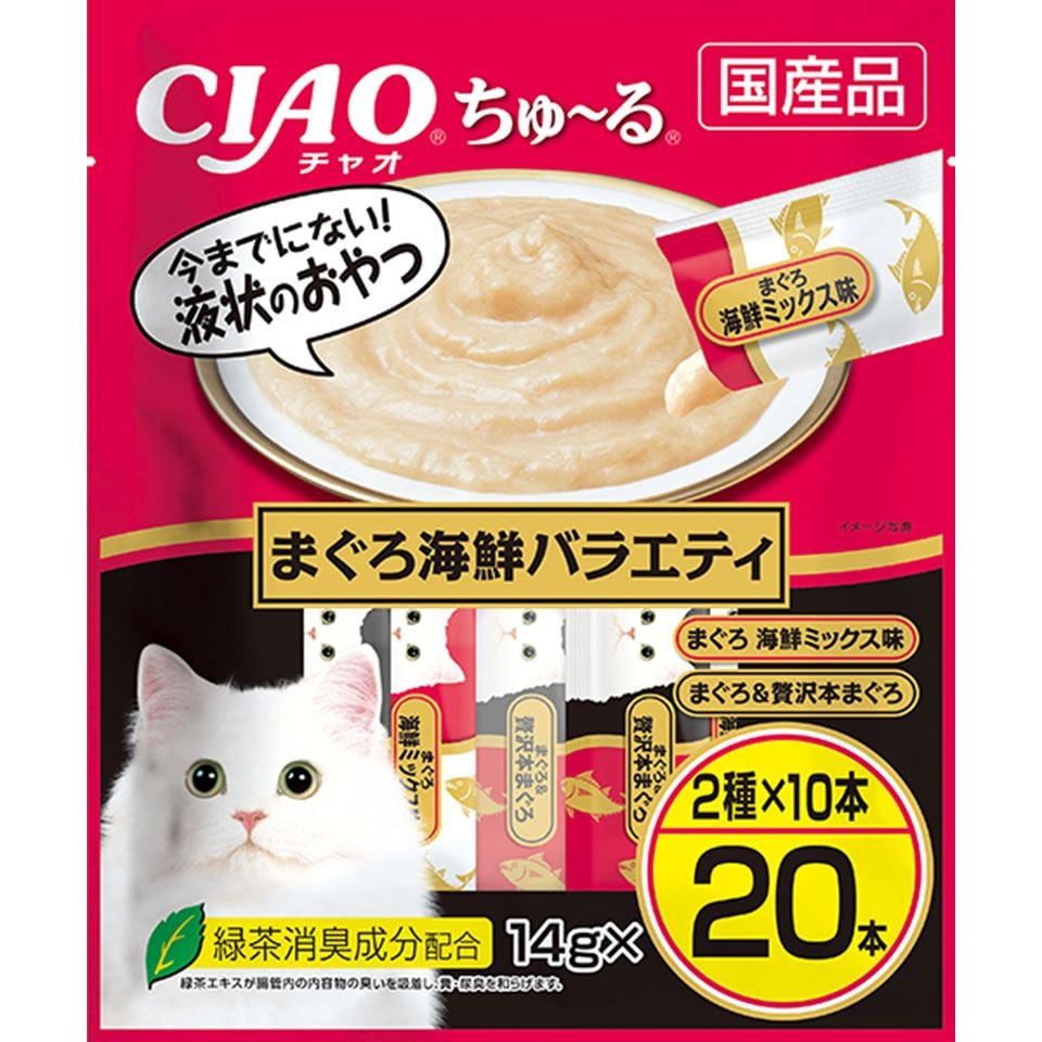 （まとめ買い）いなばペットフード CIAO ちゅる まぐろ海鮮バラエティ 14gx20本 猫用おやつ [x4]
