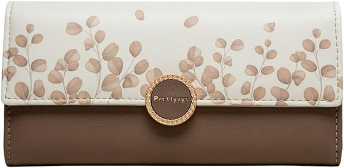【20%OFFクーポン】花柄 長財布 レディース 大人 財布 英字柄 ツートンカラー 三つ折り ボタン ファスナー コインケース 大容量 多機能 カード入れ 小銭入れ お手頃 使いやすい マチ付き ウ