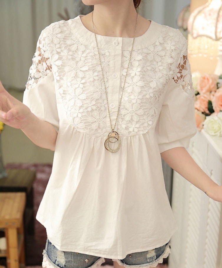 トップス デート モテアイテム チュニック 七分袖 レース コットン 可愛い きれいめ 上品 おしゃれ かっこいい 可愛い ラブリー キュート ガーリー クール モード系 セクシー エレガント