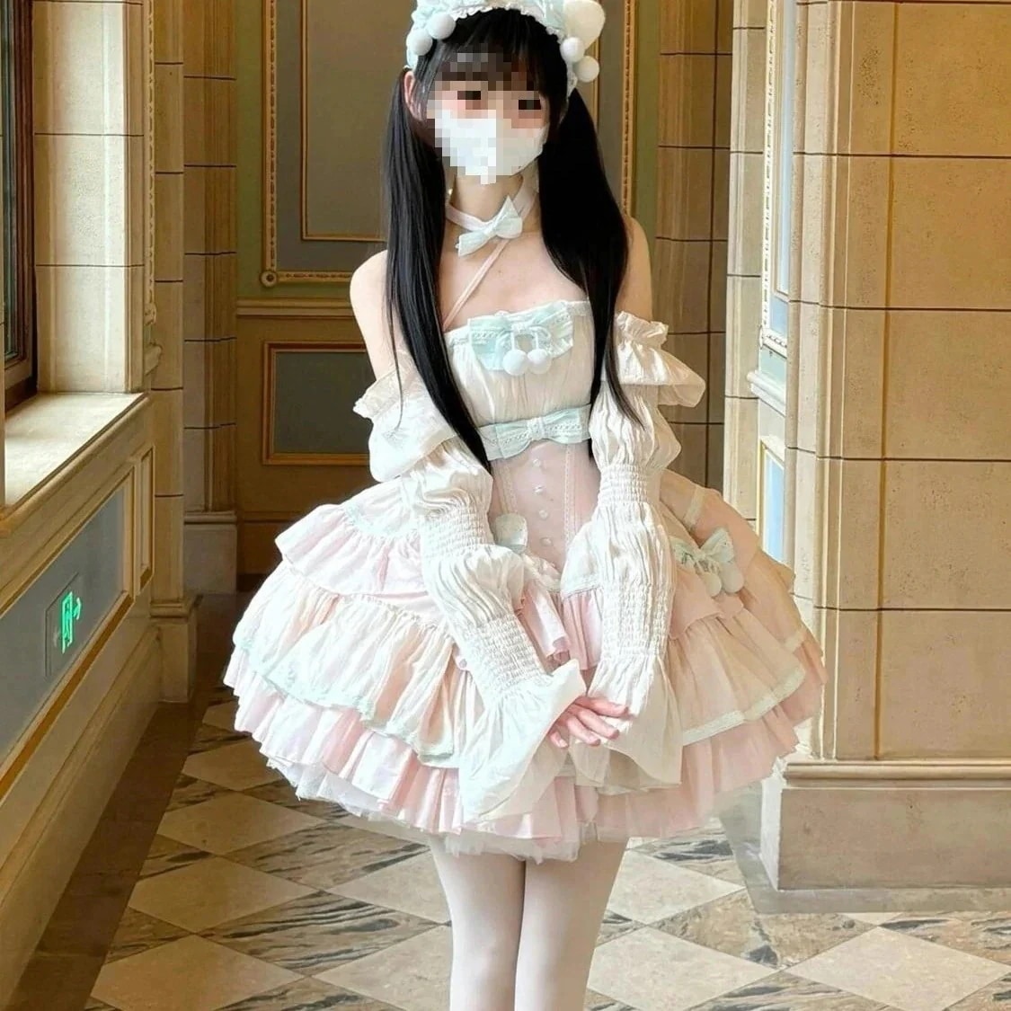 3日出荷 ファーストラブロリータワンピース プリンセス風ウエスト締りボリュームスカート コスプレ 春服 レディース