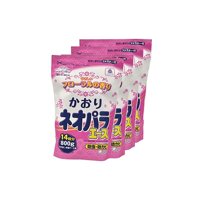【まとめ買い】かおりネオパラエース 防虫剤 衣類 引き出し衣装ケース用 やさしいフローラルの香り 800g4個