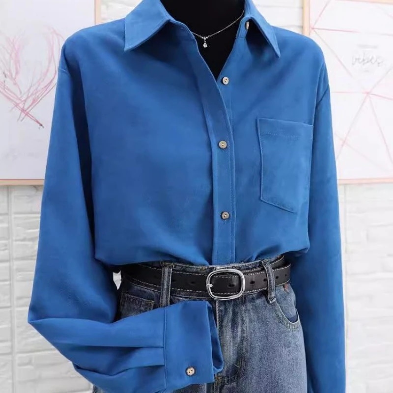 2025年秋冬 レディース 厚手レイヤードシャツハイエンド クラインブルー ブラッシュドシャツジャケット