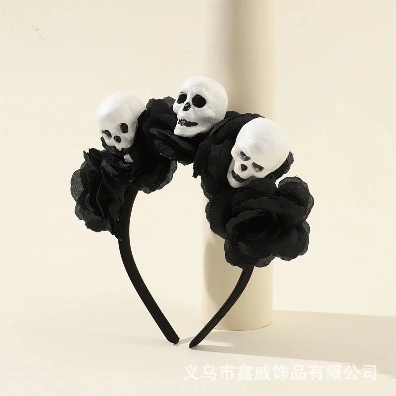 ヨーロッパとアメリカのハロウィーンパーティースカルヘッドバンドアンデッドフェスティバルヘッドドレスシミュレーションフラワーブラックヘッドバンド