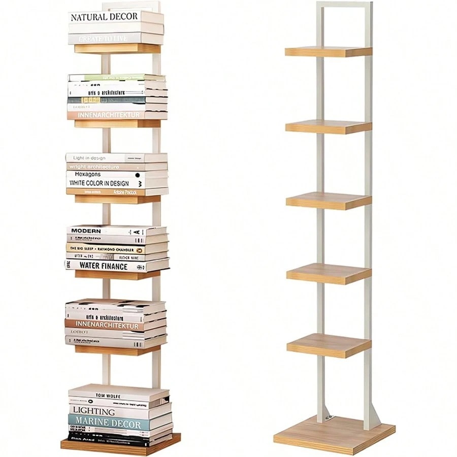 本棚 ブックタワー スリム 6段 大容量 幅30cm×高さ143cm 収納棚 隙間収納 収納ラック オープンラック シェルフ 木製棚板 スチールフレーム 省スペース 組立簡単 書棚 インテリア