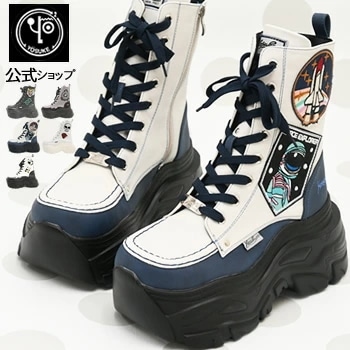 【公式SHOP特典キズ補修液付】 ヨースケ 厚底スニーカー レディース ハイカット ワッペンデザイン 厚底ブーツ 9cm 厚底フラットソール