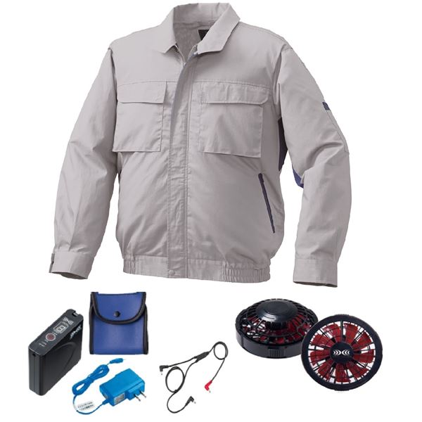 KU91910 空調服 綿ポリ混紡 脇下マチ付2 FAN2200BR/LISUPER1 銀x青 3L