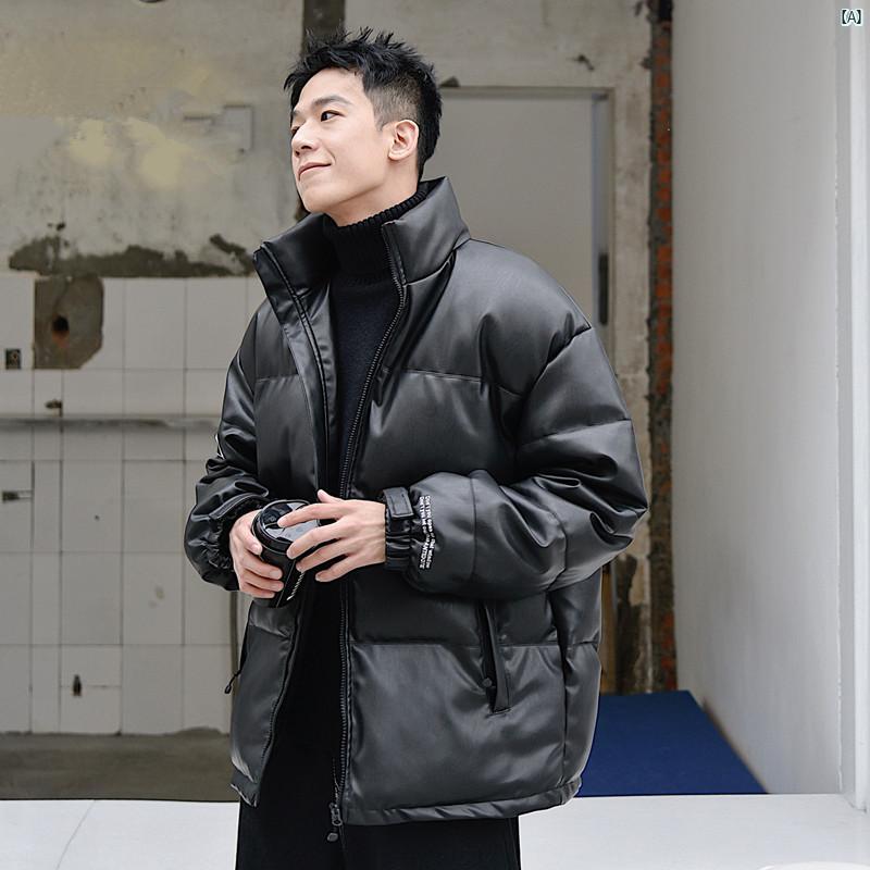 メンズ　ファッション　カジュアル ブラックレザー ジャケット ハイエンド pu レザージャケット コットン 冬 厚手 暖かい アメリカン バイク