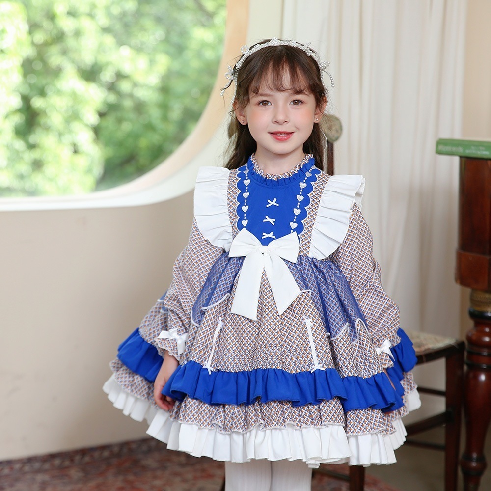 ロリータ子供ドレス 2024秋女の子ロリータ長袖花柄ドレス高配色