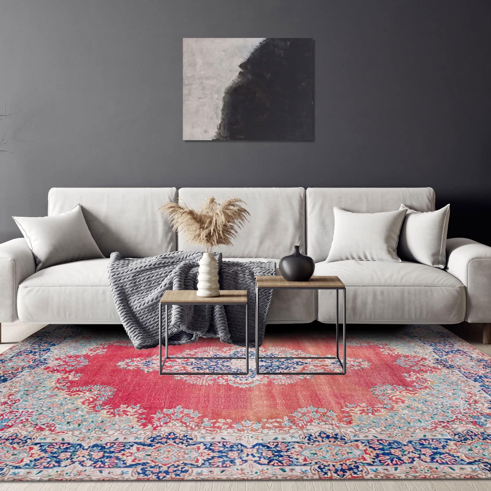 DECOMALL カーペット 3畳 ペルシャ絨毯風 ラグ 洗える 200x250CM 花柄 オールシーズン 滑り止め付 防臭 防ダニ レッド 床暖房対応