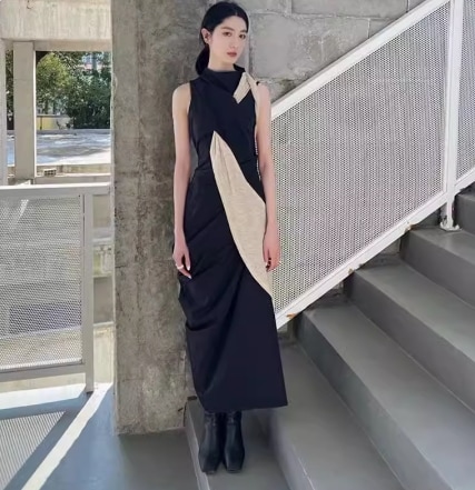 レディース スカート ワンピース タイトスカート ミモレ ロング ノースリーブ ホルターネック タイト スリム 細身 フェミニン コンサバ ヴィンテージ かわいい 大人可愛い きれいめ シンプル