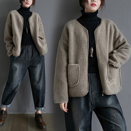 大きいサイズ プラスサイズ もこもこ コート ジャケット ブラウン 茶色 ベージュ アウター 袖あり