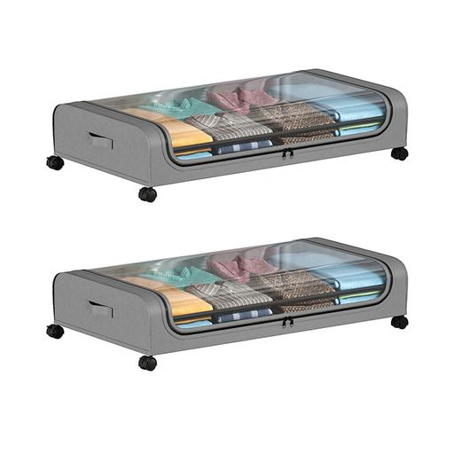 ベッド下収納ボックス 収納ボックス キャスター付き ダストカバー付き ジッパー付き 整理箱 大容量収納 布団袋 書籍 雑貨 布団 毛布 介護用品 衣類収納 おもちゃ スペース活用 A型(2個セット,グ