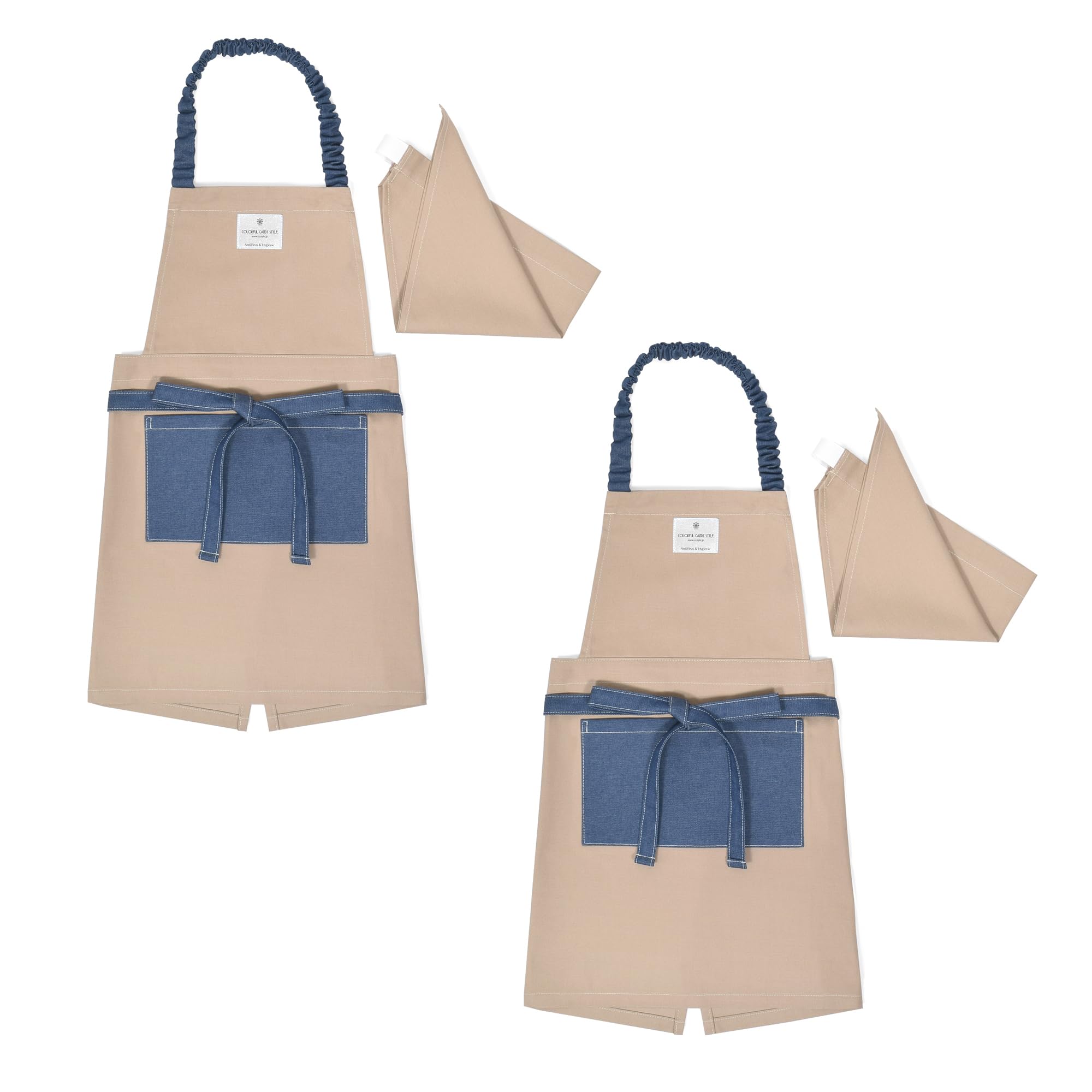 COLORFUL CANDY STYLE 抗ウイルス・抗菌子どもエプロン(100～120cm) ベージュ 2枚セット 女の子 男の子 おしゃれ 抗ウイルス・抗菌子どもエプロン(100～120cm) ブ