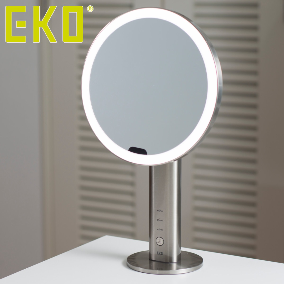 EKO 卓上ミラー イミラプロ 両面センサーミラー LEDライト メイクアップ ミラー 3モード 調光 センサー 自動点灯 5倍 拡大鏡 角度調節 コードレス USB 充電