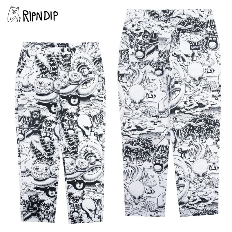 リップンディップ Dark Twisted Fantasy Twill PantsBlack White コットンパンツ ロングパンツ 男性用 メンズ