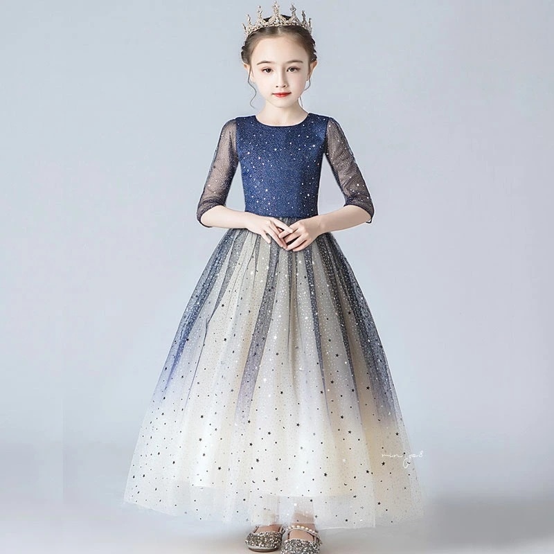 子供ドレス 発表会ドレス キッズ フォーマル ピアノ発表会 結婚式 フォーマル 110 120 130 140 150 160cm ネイビー 星 スター ジュニアドレス キッズドレス 七五三 コンクー