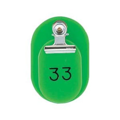 ORIONS 親子番号札(小判型) 番号(1-50) 大小2枚組(目玉クリップ付) 黄緑 CT-1-1-YG