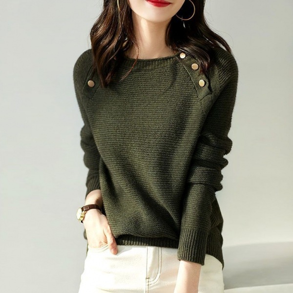 【SNSで話題沸騰】 上品なシルエット カジュアル プルオーバー ボタン 金属飾り ニットセーター