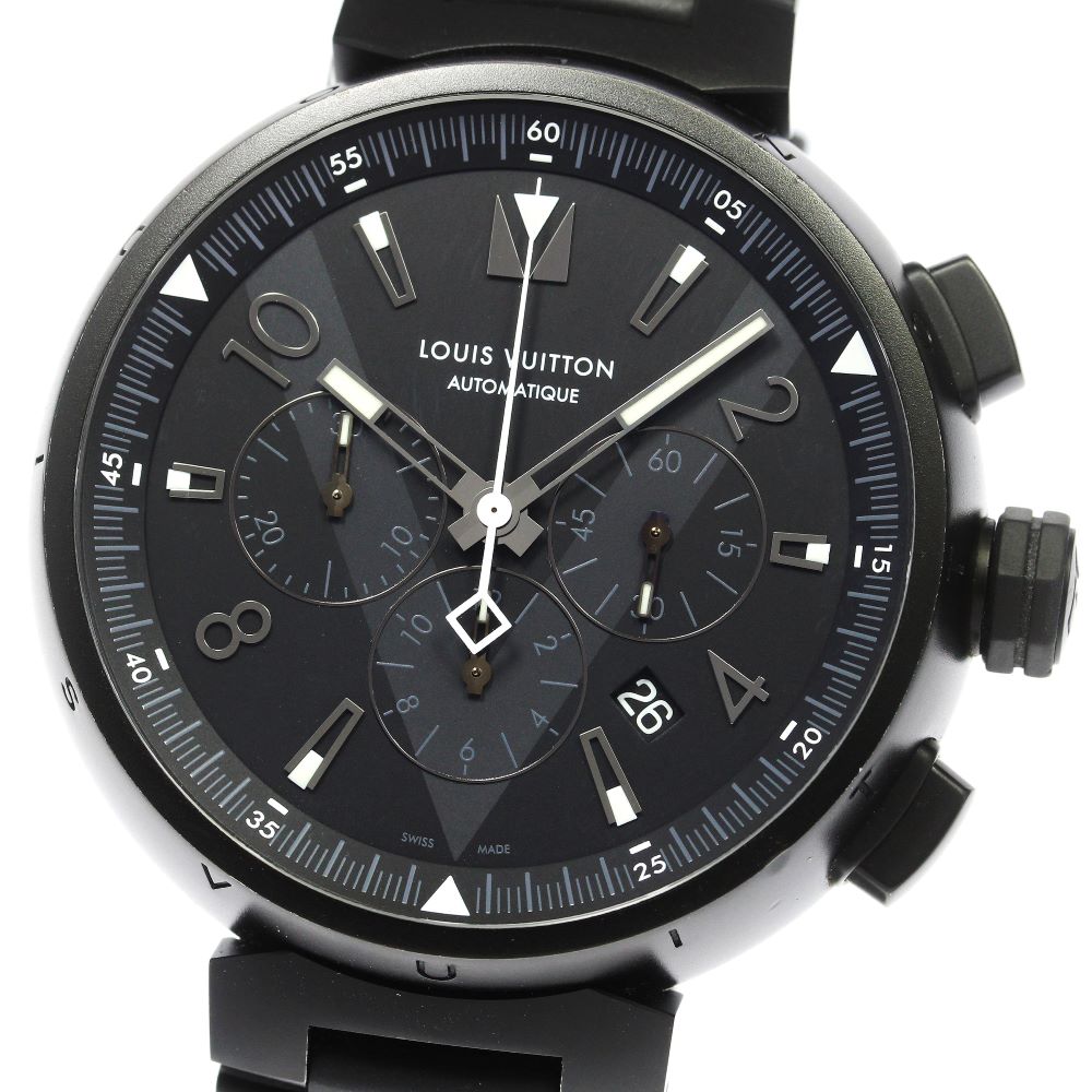 ルイ・ヴィトン LOUIS VUITTON Q1A62 タンブール クロノグラフ 自動巻き メンズ 良品 箱付き_781702【中古】