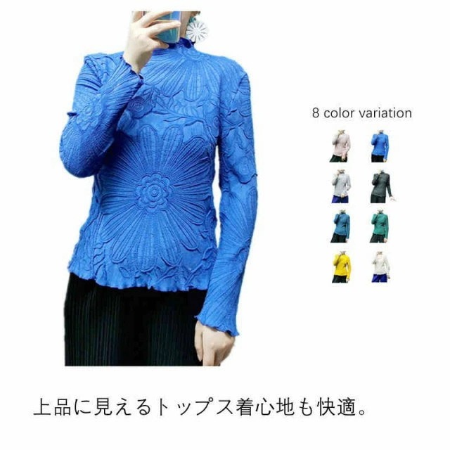 カットソー 長袖 レー インナートップス インナー 彫刻花 立ち襟 高級感 特殊加工 上品 華やか 伸びる ストレスフリー トップス シンプル オフィス カジュアル 着回し フォーマル フリーサイズ 4,827円