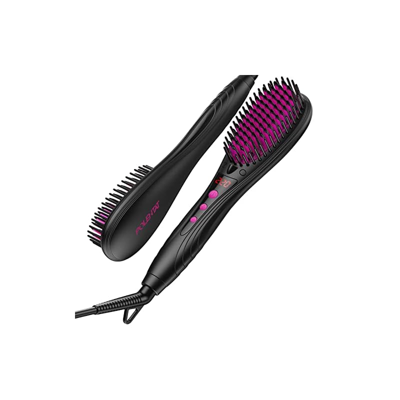 POLENTAT ヒートブラシ ブラシアイロン ストレートブラシ マイナスイオン プロ仕様 MAX220℃ デジタル温度表示 六段階温度調整 誤作動防止 温度記憶 急速加熱 海外対応 30分間オートオ