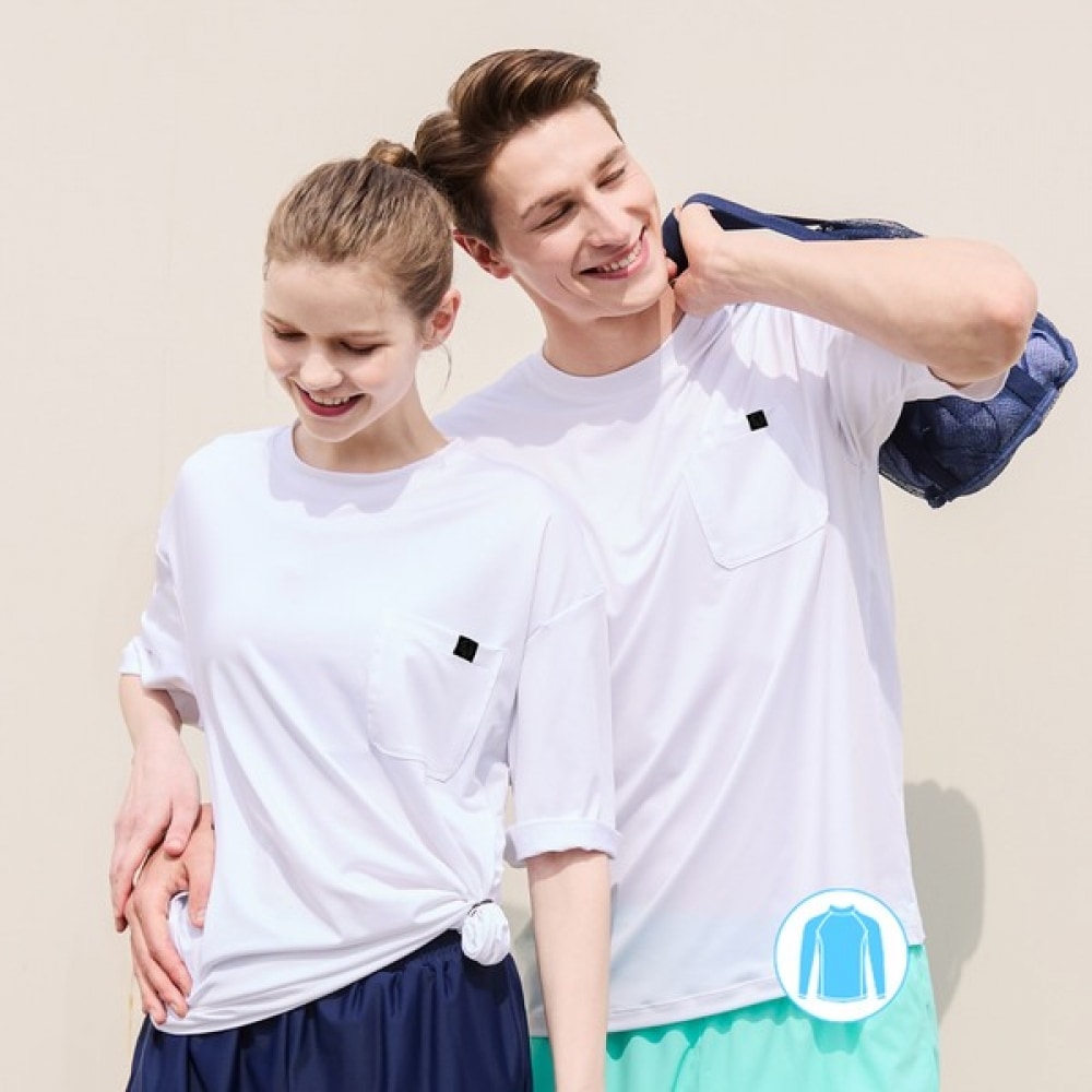 (ベーシックエル) ベーシックエルユニセックスルーズフィット半袖ラッシュガードホワイト BEM-X916H