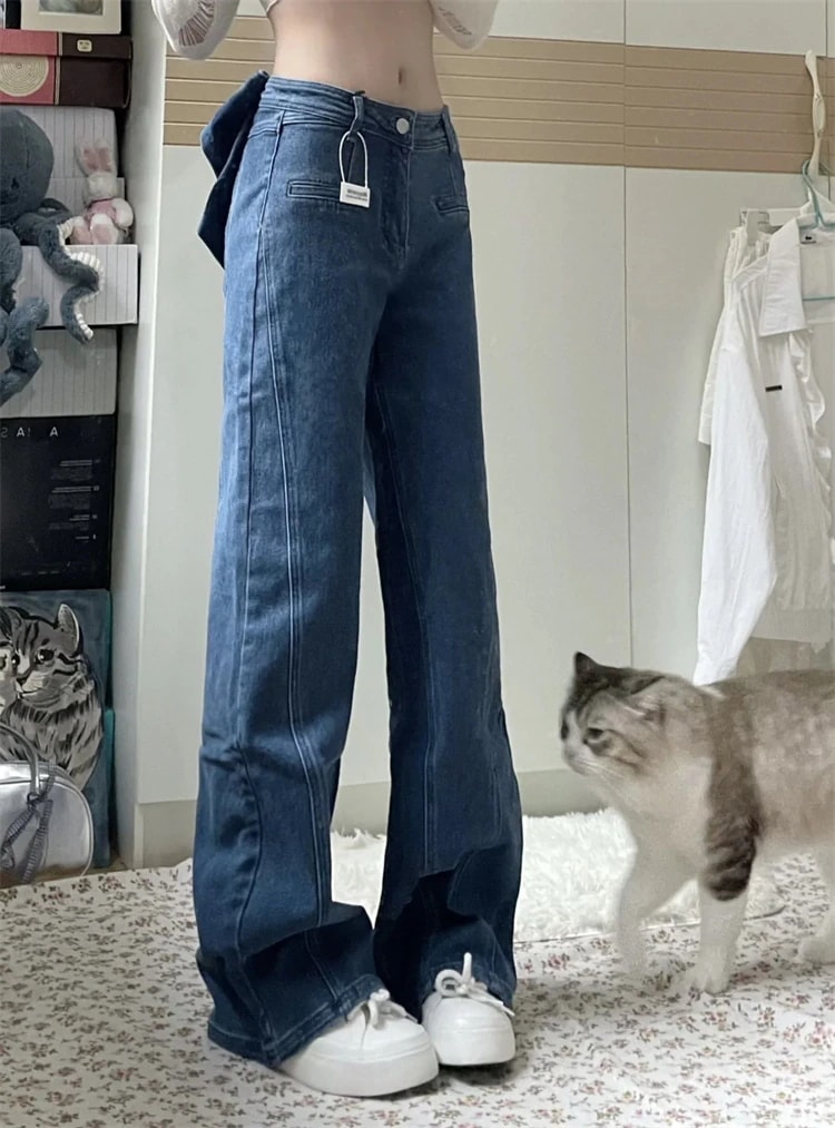 激安セール ストレートパンツ ジーンズ 秋2024 ハイウエスト アメリカン ヴィンテージ 立体蝶ネクタイデザイン デニムパンツ ワイドパンツ ロングパンツ