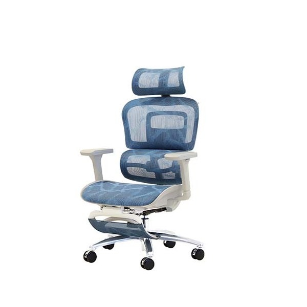 Netforce DP-1HF-W-BL ブルー ダイナミクスPro オフィスチェア (肘付き・ヘッドレスト付・ハンガー付・フットレスト付) メーカー直送