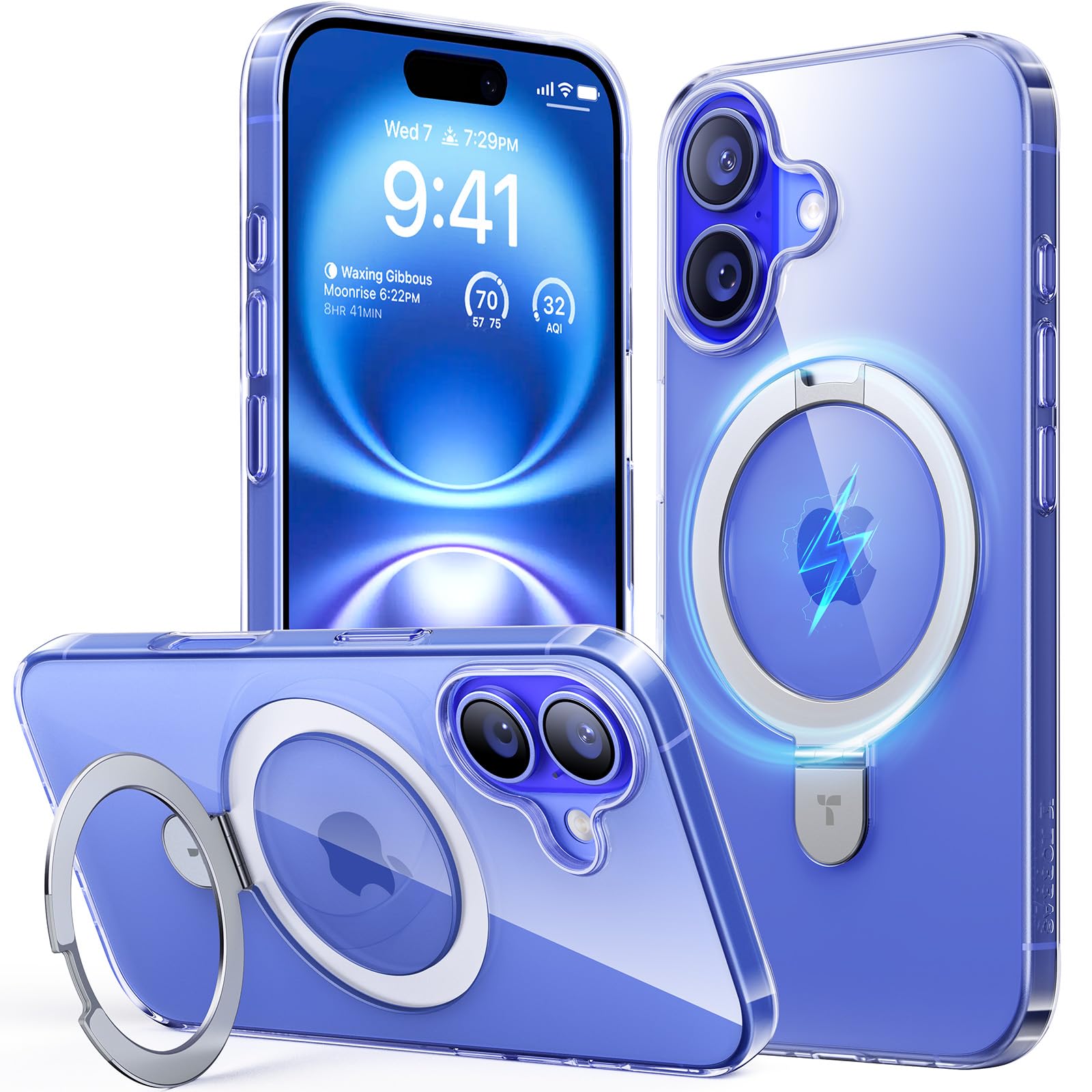 【最軽量スタンドケース・MagSafe対応】TORRAS iPhone 16 用 ケース 米軍規格 リング付き マグネット搭載 薄型 黄変ゼロ 透明 耐久性 頑丈 ワイヤレス充電対応 耐衝撃 滑り止め