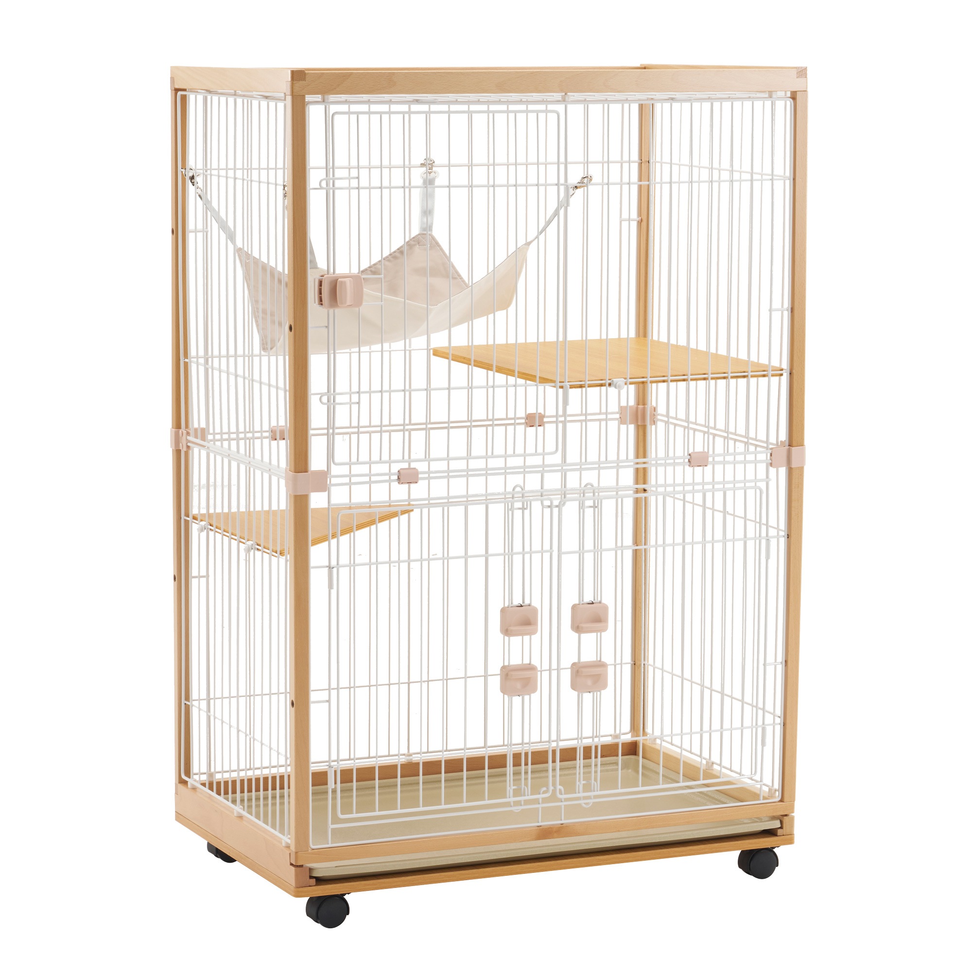 【国内発送】414【2025年新仕様】【元SKU：TX294087】猫 ケージ キャットケージ 2段 木製フレーム ハンモック付 広々 大型 猫ゲージ 高級感 おしゃれ キャットハウス ネコ ハウス