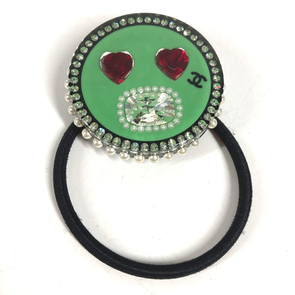 ヘアゴム ハート CC ココマーク ロゴ 16K ヘアアクセサリー フェイクパール プラスチック ブラック