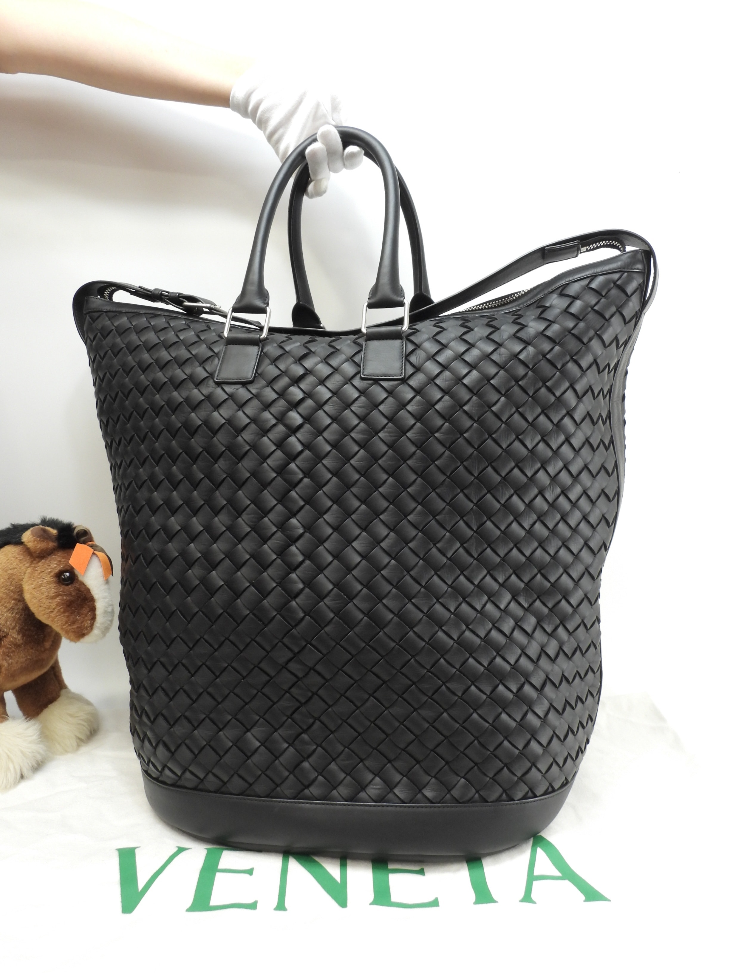 特大s付トートバッグ イントレチャート中 レザー黒 メンズハンドバッグ 美品@IC 2