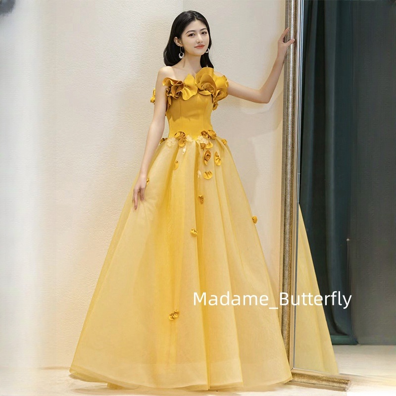 ウェディングドレス パーティードレス カラードレス 袖なし 花飾り ロングスカート 结婚式 ロングドレス 二次会 大きいサイズ 前撮り 二次会 花嫁 披露宴 海外挙式 お呼ばれ