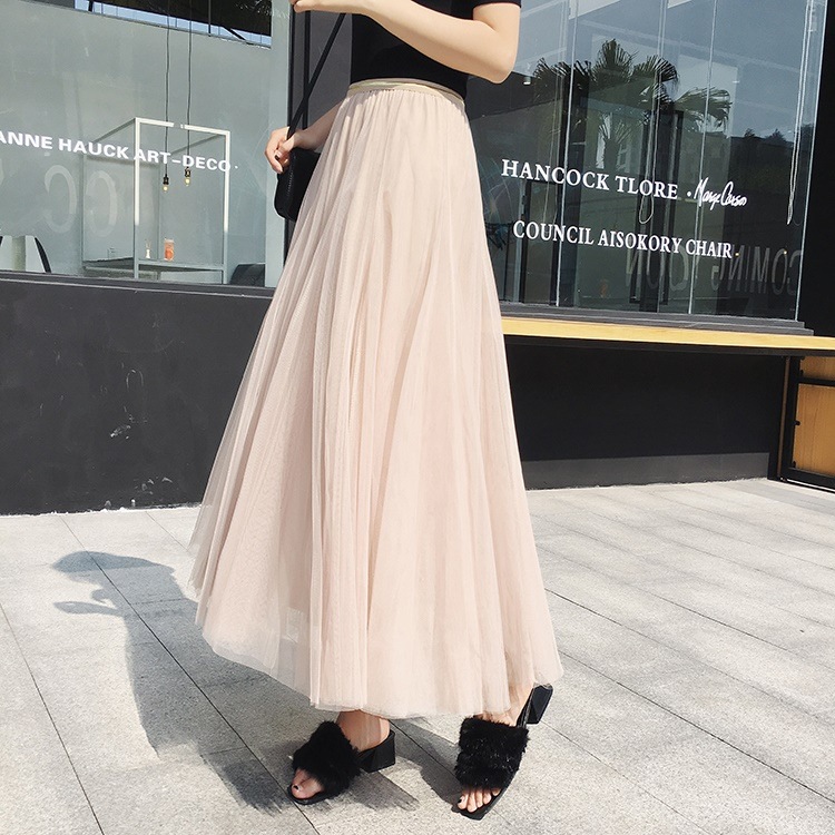 3109.プリーツチュールロングスカート（アプリコット）