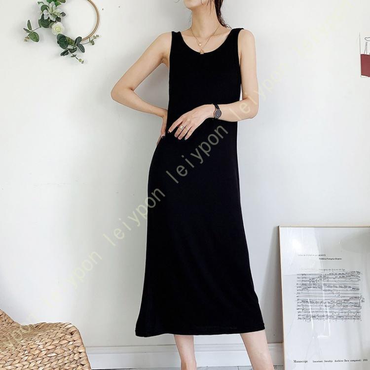 インナーワンピース ロング ワンピース レディース 袖なし 無地 カジュアル パット付き ワンピース 大きいサイズ 無地 夏 ワンピース マキシ丈 レディース